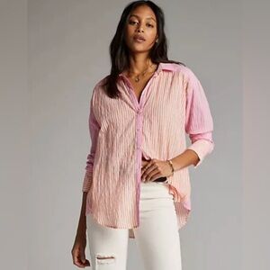 Maeve Katia Two-Tone Striped Button Down Shirt